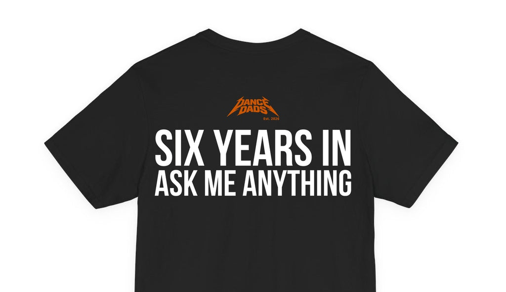 Close-up of the "Six Years In. Ask Me Anything." back print