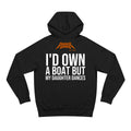Black Dance Dads hoodie with "I'd Own A Boat But My Daughter Dances" printed across the back