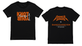 Dance Dads x Dance24Seven Studios collab tee in black: front reads Knot Your Average Dance Dad, back shows both logos