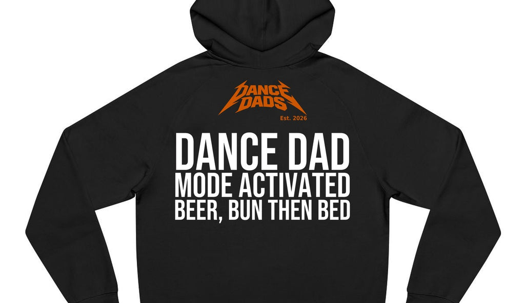 Close-up of the "Dance Dad Mode Activated: Beer, Bun Then Bed" back print