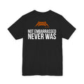 Black Dance Dads tee with "Not Embarrassed. Never Was." printed across the back
