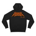 Black Dance Dads hoodie with the original burnt-orange Dance Dads mark printed large across the shoulders